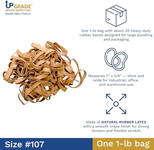 Upgrade Office Supply Rubber Bands, Size #107, 7 x 5/8 in, Approx. 80 Count, 2 Pack