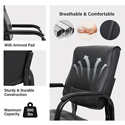 LEMY Waiting Room Chairs, Leather Guest Chair with Padded Arms, Reception Desk Chair for Home Office, Meeting, Conference, Black
