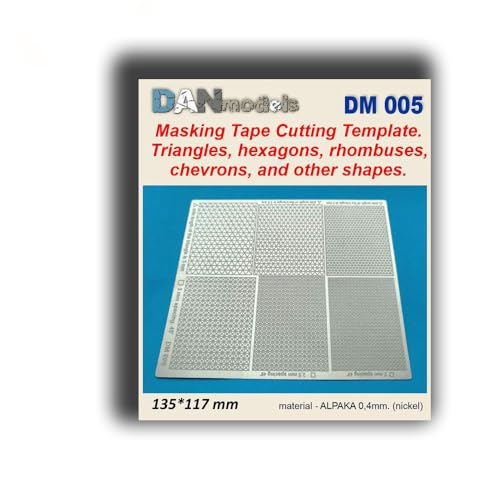 Dan Models 005 Masking Tape Cutting Template. Triangles, Hexagons, Diamonds, Chevrons, and Other Shapes. Size: 135 x 117 mm. Material: 0.4 mm Alpaca (Nickel).