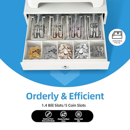 48 Keys Cash Register T-71-60, Thermal Cash Registers POS Cash Machine Flat Keyboard Box 8-Digital LED Drawer with PC Software&ECR Keyboard for Clothing Stores Catering Supermarkets Hamburger Stores