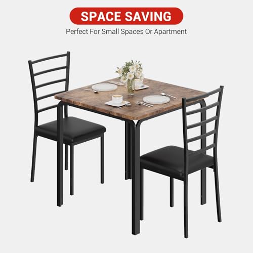 GOCAPTAIN Space-Saving Dining Table Set for 2, Small Dining Table with 2 Chairs, 29.1" Square Kitchen Table Set, MDF Tabletop with Metal Frame, Upholstered High-Back Chairs, Compact Dining Furniture