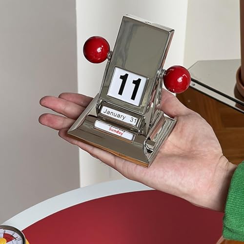 Retro Metal Flip Perpetual Desk Calendar, Mechanical Desktop Calendar,with Day and Month Indicators,for Home Office Decor