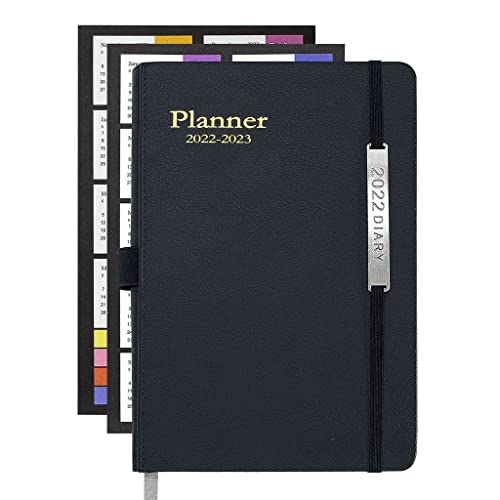 QERTYHKK A5 Size 2022-2023 Planner Academic Weekly & Monthly Tabs, Leather Cover,Month Label,Thick Paper,Pencil String