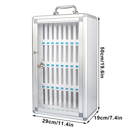 Aluminum Alloy Pocket Chart Cell Phones Storage Cabinet Wall-Mounted Phones Storage Locker Box with Portable Handle Key Lock & Handwritten Tags (Color : Silver, Size : 36)