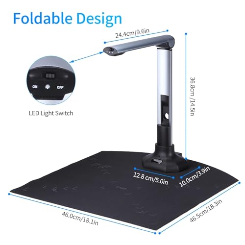 Document Scanner 10MP HD Foldable Portable Camera for Bills ID Cards Books Magazines Book Scanner high Speed