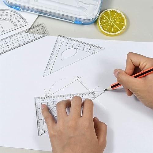 OREKPOT Compass Geometry Tool 10 Piece Geometry Kit, Math Tools Kit with Compasses, Protractor, Pencil, Triangle, Lead Refills for Students and Engineering Drawing Drafting Tools