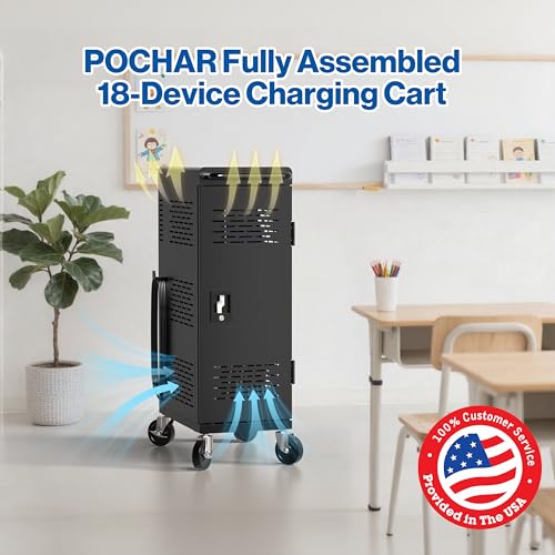 POCHAR Fully Assembled 18-Device Charging Cart for Chromebook up to 14''