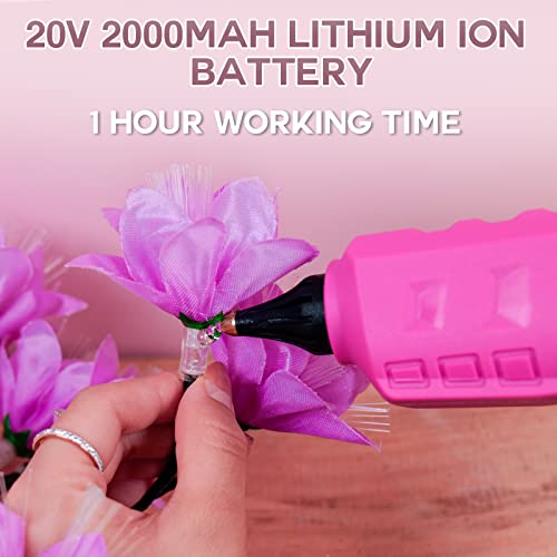 Hot Glue Gun, 20V Pink Cordless Glue Gun with 30 PCS Full Size Glue Sticks, 2Ah Rechargeable Battery Glue Gun Kit for DIY, Arts & Craft, Decorations, Gift for Women