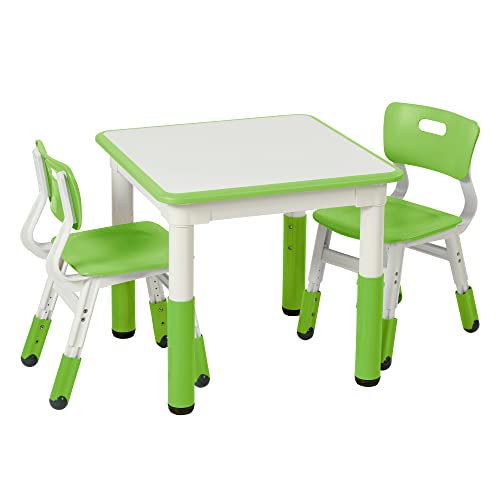 ECR4Kids Dry-Erase Square Activity Table with 2 Chairs, Adjustable, Kids Furniture, Grassy Green, 3-Piece