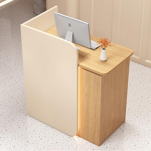 UxxStore Reception Desk, Contemporary Console Table, Apricot Wood Grain, White Top, 23.6*17.7*37.4in, 2 Drawers, Assembly Required