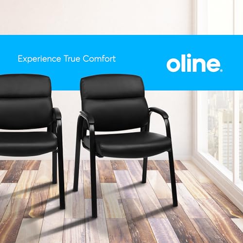 Oline Leather Guest Chair with Padded Arms, Reception Meeting Conference Waiting Room Lobby Home Desk Big and Tall Executive Office Chair, Black (2 Pack)
