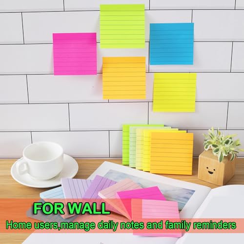 (72 Pack) Lined Sticky Notes 3x3 in,Bright Notepads with Lines