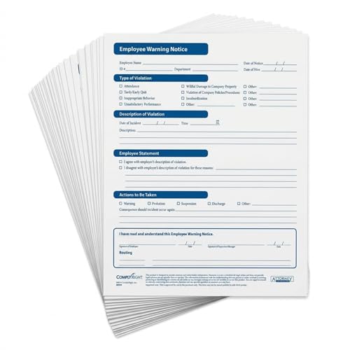 ComplyRight Employee Warning Form | 8-1/2” x 11” | Discipline Form | 50 Pack