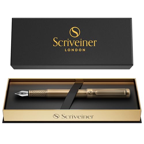 Scriveiner Luxury Fountain Pen - Stunning Bronze Luxury Pen, Schmidt Gilded Nib (Medium), Converter, Best Pen Gift Set for Men & Women, Professional, Executive, Office, Nice Pens
