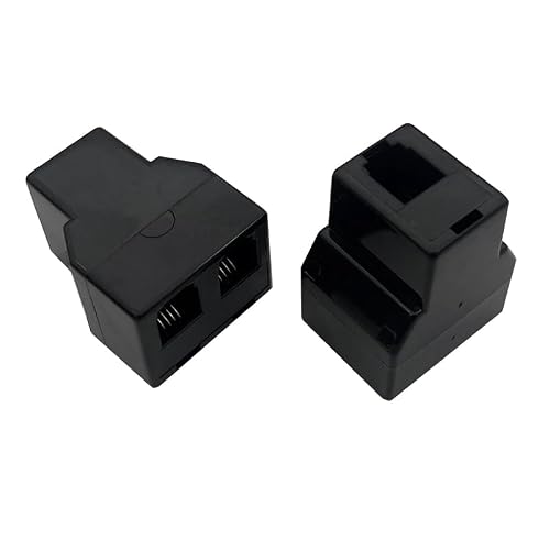 Coorle Telephone Adapter 3 Way Connector Jack RJ9 4P4C Female Phone Landline Extender and Splitter Work for Fax Machine，VDSL Black-10PCS/bag