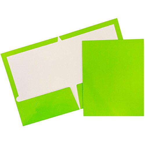 JAM PAPER Laminated Two Pocket Glossy School Folders - Letter Size - High Gloss Lime Green - Bulk 25/Pack
