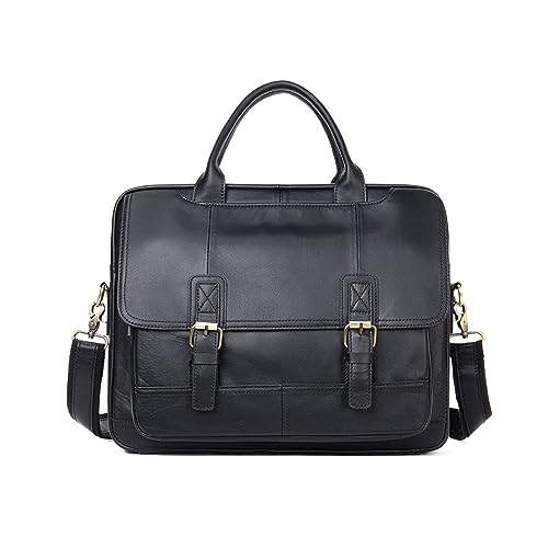 STBTOO Men's Leather Shoulder Bags Work Briefcases Messenger Bags Travel Carrying Cases Laptop Bags Handbags(Black)