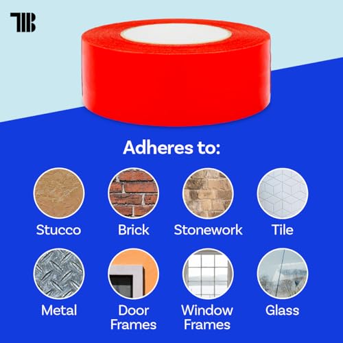Red Stucco Tape, 2 inch x 60 yd, Case of 24 Rolls, Made in USA, Heavy Duty Red Poly Tape for Stucco, Concrete, Brick, Rough Surfaces, and Hanging Poly Sheeting, UV Resistant, Clean Removal