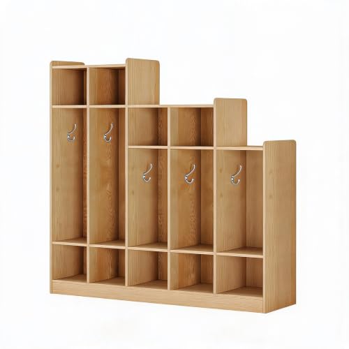 BouPower 5-Section Kids Coat Locker,Wooden Cubby Storage Cabinet