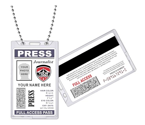 Press Pass ID Card - (Customizable) Upload Any Logo - PVC Plastic - Journalist, Photographer, Sportscaster - Made in The U.S.A.
