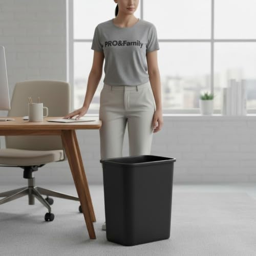 PRO&Family 9 Pack! 41 Qt. / 10 Gallon Black Rectangular Wastebasket/Little Trash Can Bathroom Trash Can Plastic Small Wastebasket Garbage Bin Small Plastic Trash Can for Office, Home, Restaurant