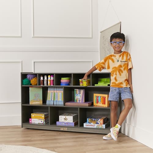 ECR4Kids 5+5 Cubby and Storage Mobile Tray Cabinet, Classroom Furniture, Grey Wash