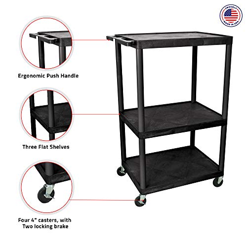 Luxor Multipurpose Rolling Audio/Video Presentation Utility Cart with 3 Large Shelves - Black