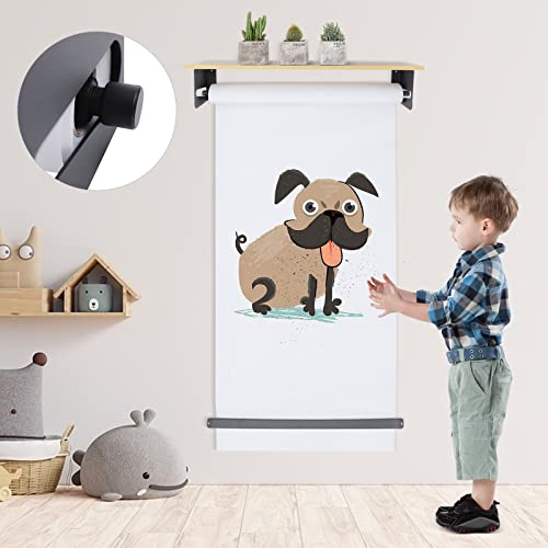 24'' Kraft Paper Roll Dispenser, Wall Mounted Butcher Paper Holder with Cutter, Heavy Duty Paper Roll Organizer for Drawing, Lists, Artwork, Home, Office, School Use