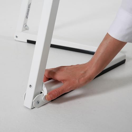 M&T Displays Floor Standing 59 Inch White Steel Art Easel Bundle with 24x35 Inch Magnetic Tempered Glass Dry Erase Board, 5 Adjustable Heights, Includes Marker and 4 Magnetic Pins