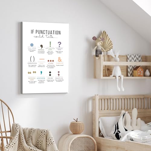 ZRHJKYV If Punctuation Could Talk Poster Boho Funny Classroom Wall Art Canvas Printed Educational Posters For Family School Counselor Office Wall Decor 24X36 in Black Framed Ready To Hang