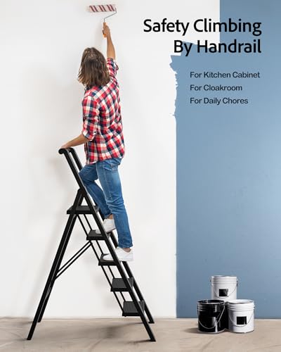 BEFITMACE 5 Step Ladder Foldable, Lightweight Aluminum Step Stool