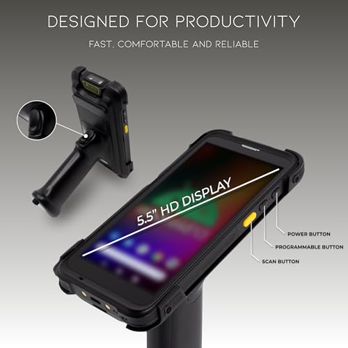 Chainway C66 Wireless Android Pistol-Grip Style Handheld Barcode Scanner 2D/1D/QR, Play Store, 5.5” Large Screen, WiFi, GPS, NFC, 6FT Drop Rate for Warehouse Inventory (Build Your Own)