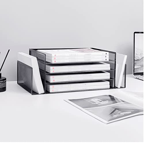 TOMYEUS File Holder Metal File Rack Office File Box Multi-layer Folder Storage Box Data Rack File Storage Rack Black Desk Organizer for School/Office File Organizer