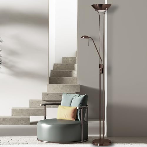 Dainolite Mother & Son Torchiere Floor Lamp with Adjustable Reading Light - Oil Brushed Bronze Finish