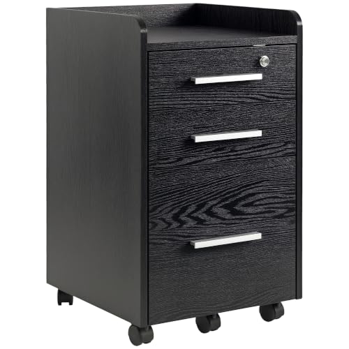 HOMCOM Office File Cabinet with 3 Drawers, 5 Wheels 39 x 40 x 65.5 cm Black