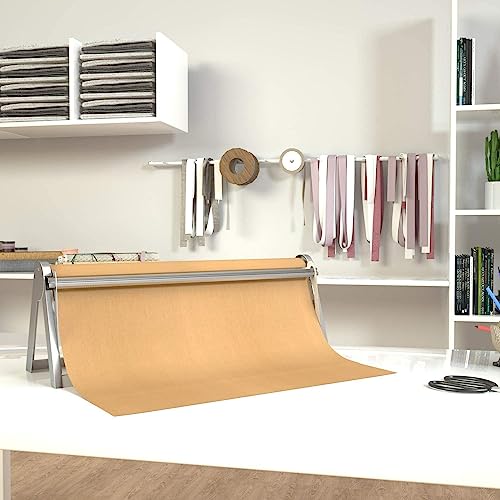 Paper Roll Cutter, 24" Kraft Paper Roll Dispenser & Cutter, Reinforced Steel Paper Holder with Serrated Cutter and Non-Slip Base, Folds Free Standing or Wall Mounted, for BBQ Catering Wrapping Floral