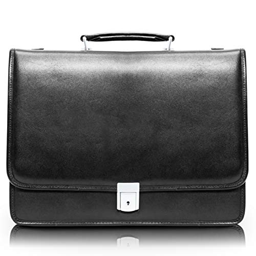 McKlein, I Series, RIVER NORTH, Full Grain Cashmere Napa Leather, 15" Leather Triple Compartment Laptop Briefcase, Black (43555)