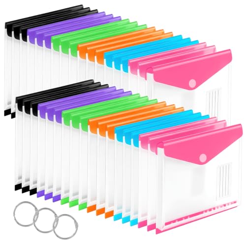 36 Pack Binder Folders with Pockets 11 Holes Expandable Dividers for 2/3/4 Ring Document Pouch with Label Loose-Leaf Transparent Binder Organizer for School Home Office