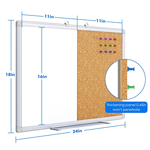 Magnetic White Board and Cork Board Combo 24" x 18" Aluminum Frame