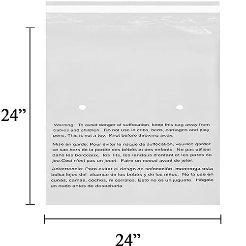 24" X 24” (400 Count) Self Seal Clear Poly Bags with Suffocation Warning for Packaging, Shipping, FBA Storage - Permanent Adhesive