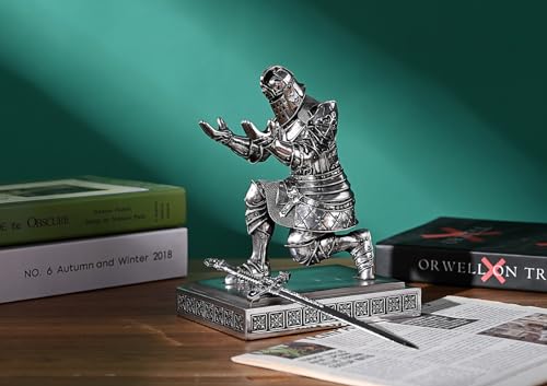 King's Guard Knight Pen Holder with a Letter Opener Desk Organizers Silver
