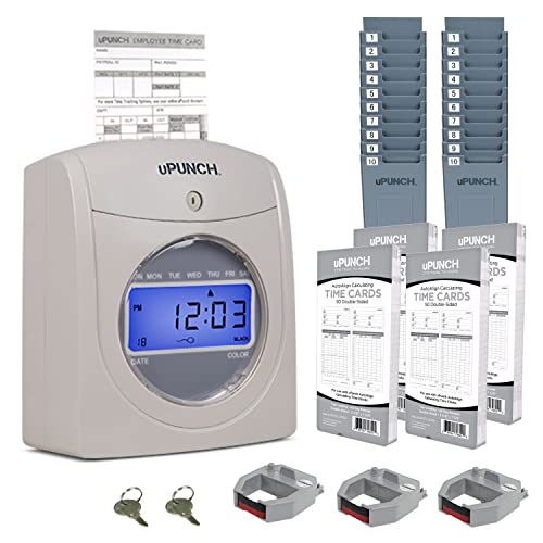 uPunch HN4500 Advanced Calculating Time Clock Bundle for Small Business: Complete Employee Time Tracking System with 200 Time Cards, Racks, Ribbons, and Keys