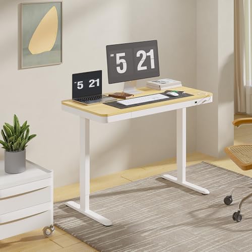 FLEXISPOT Comhar 48" Electric Standing Desk with Drawers, USB Charging Ports, Quick Assembly, Height Adjustable Sit Stand Computer Desk with Child Lock for Scandinavian Home Office, Maple