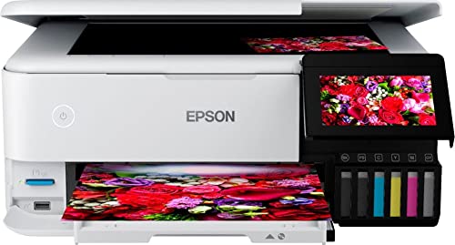 Epson EcoTank Photo ET-8500 All-in-One Wireless Color Supertank Printer with Scanner and Copier - Print Scan Copy Fax- Auto 2-Sided Printing - White-Bundle with Ahaghug Printer Cable.