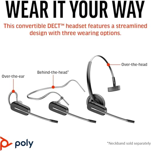 Poly Plantronics CS540 Wireless DECT Headset - Single Ear - Convertible - Noise Cancelling Microphone Bundle Including: Base, Headband, Ear Tips, Goby Labs Headphone Cleaner, Fiber Cloth