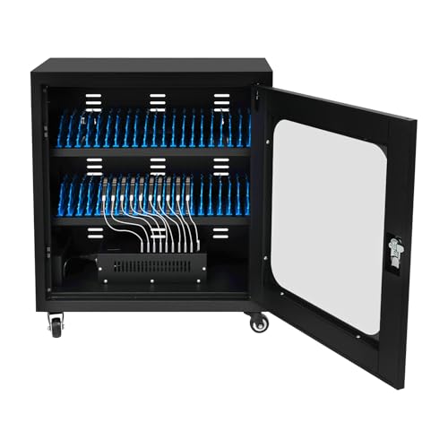 BOPRCSH 22.8 * 10.6 * 16.9in Laptop and Tablet Storage Charging Cabinet, Lockable Charge Box with 20-Unit Charging Cabinet, Suitable for School, Busines. Upgraded, Black (40slot)