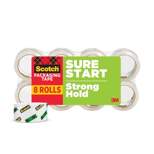 Scotch Sure Start Packing Tape Refill, 1.88 in x 54.6 yd, 8 Rolls