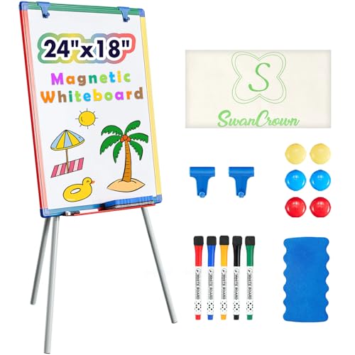 Dry Erase Board White Board for Kids 24x18 inch Art Easel for Kids Magnetic Tripod Whiteboard Art Easel and Flipchart Board with a Height-Adjustable Stand Perfect for Kid