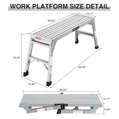 Foldable Aluminum Platform & Step Stool, Non-Slip Folding Work Bench Ladder, 330lbs Capacity, Heavy Duty Portable Stool for Painting, Car Washing, Decorating