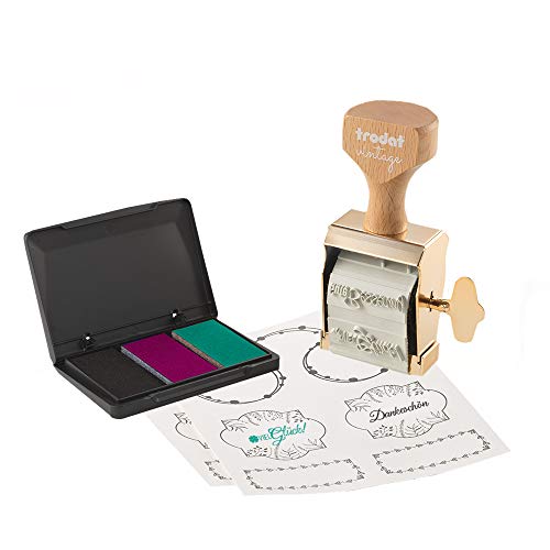 Trodat Vintage Stamp with 6 Texts and Stamp pad with 3 Colours.